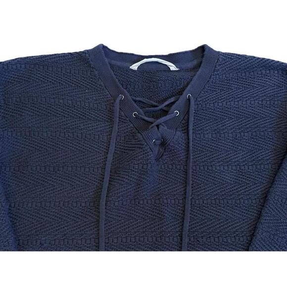 Athleta Sunset Sweayet Pullover Sweater Navy V-Neck Lace-Up Textured Sz Small‌‌‌ - Picture 3 of 6